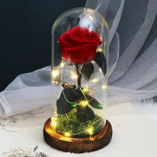 Cadeau Rose Eternelle sous Cloche, Rose Fleur Artificielle avec